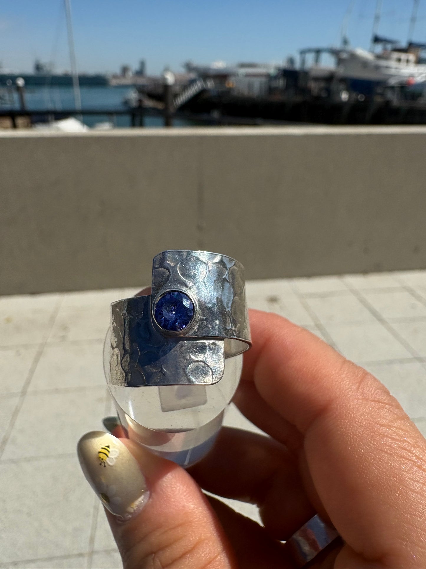 Textured Twist Wide Ring with Tanzanite Stone