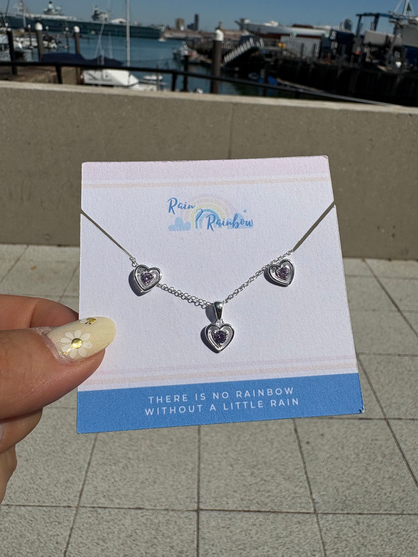 Pink Stone Heart Stud & Necklace Set