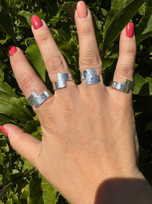 Cross Over Textured Ring Collection
