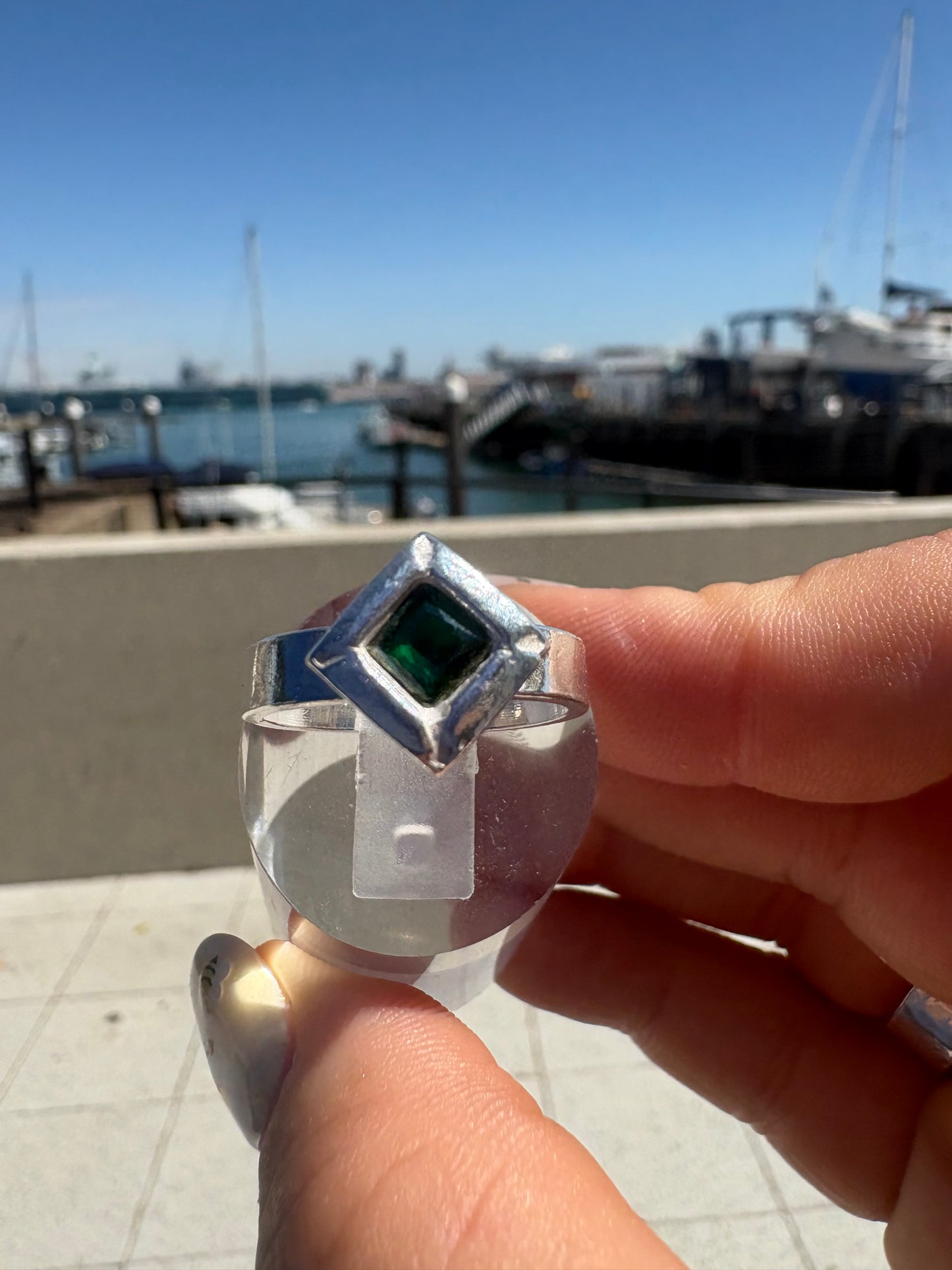 Green Stone Square Ring