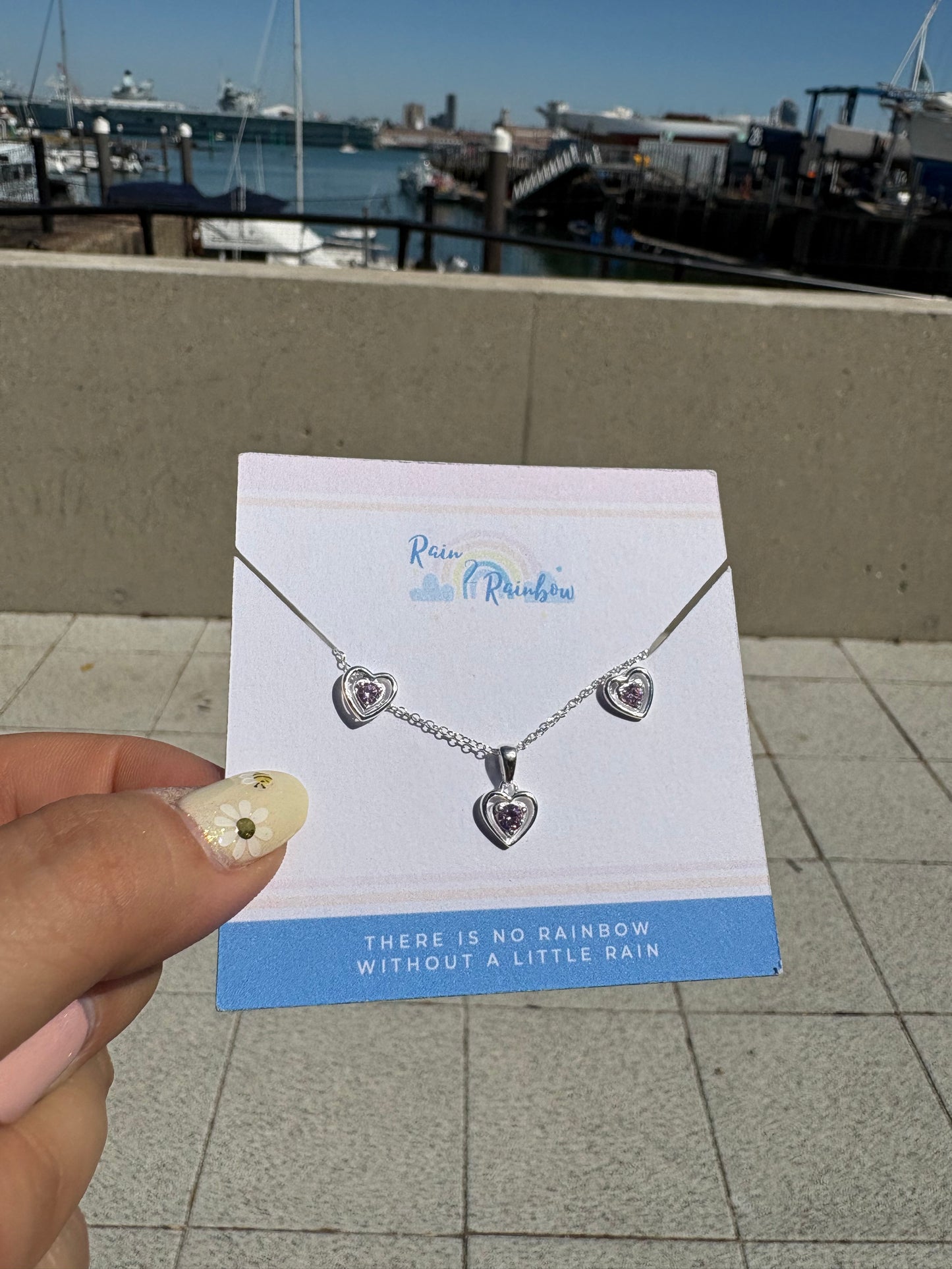Pink Stone Heart Stud & Necklace Set