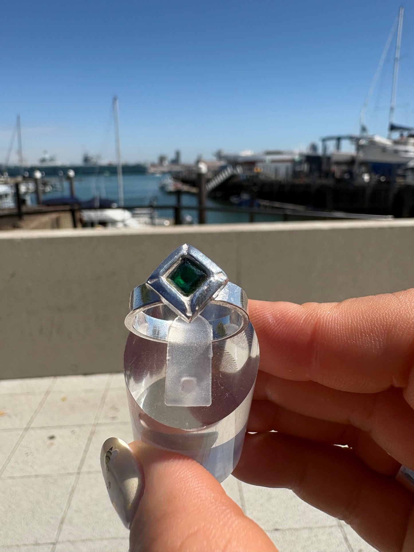 Green Stone Square Ring
