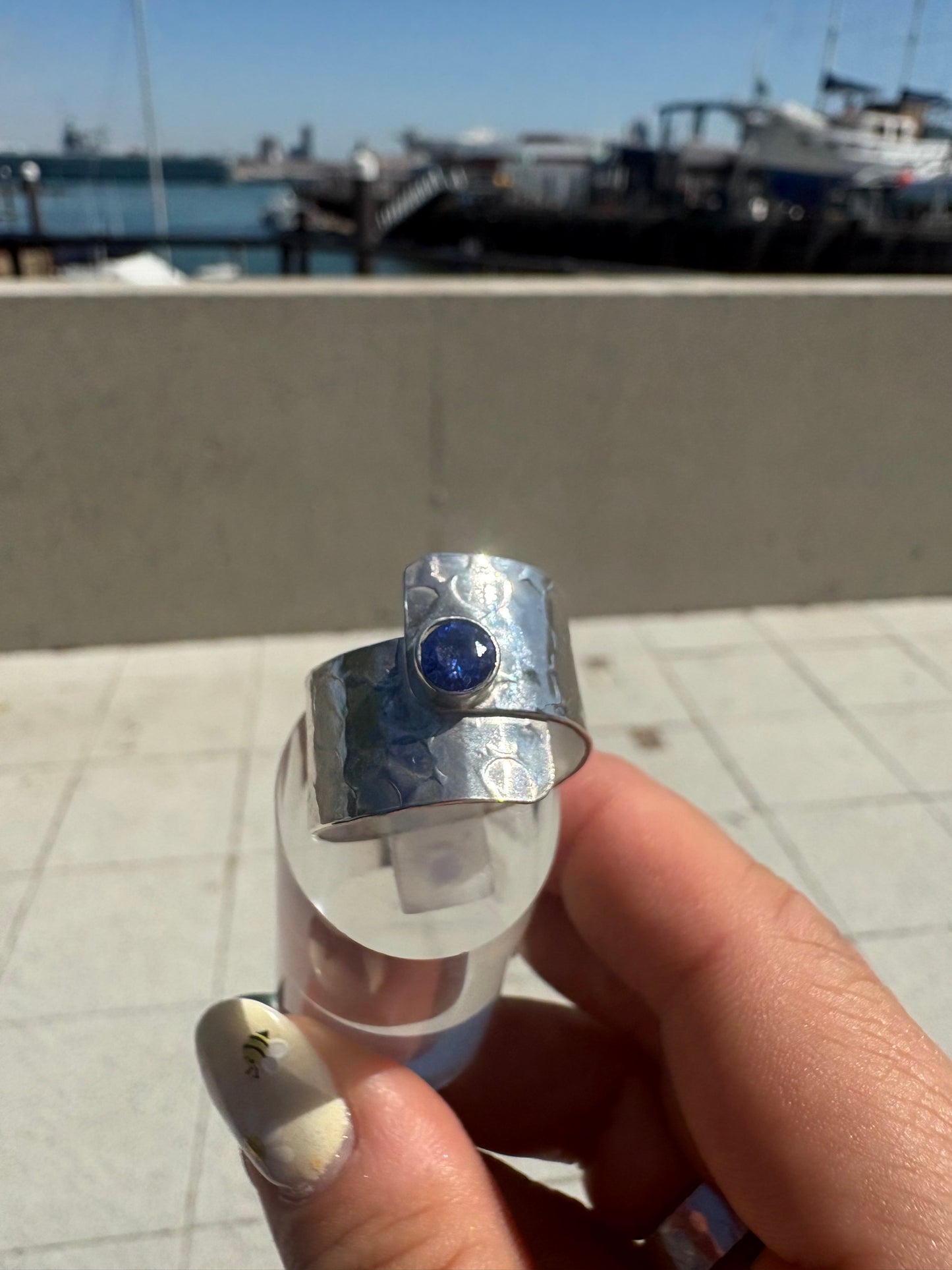 Textured Twist Wide Ring with Tanzanite Stone