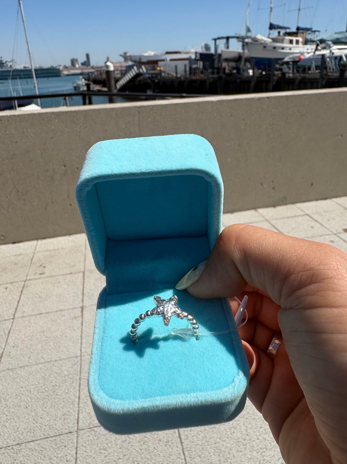 Starfish Ring on Beaded Band