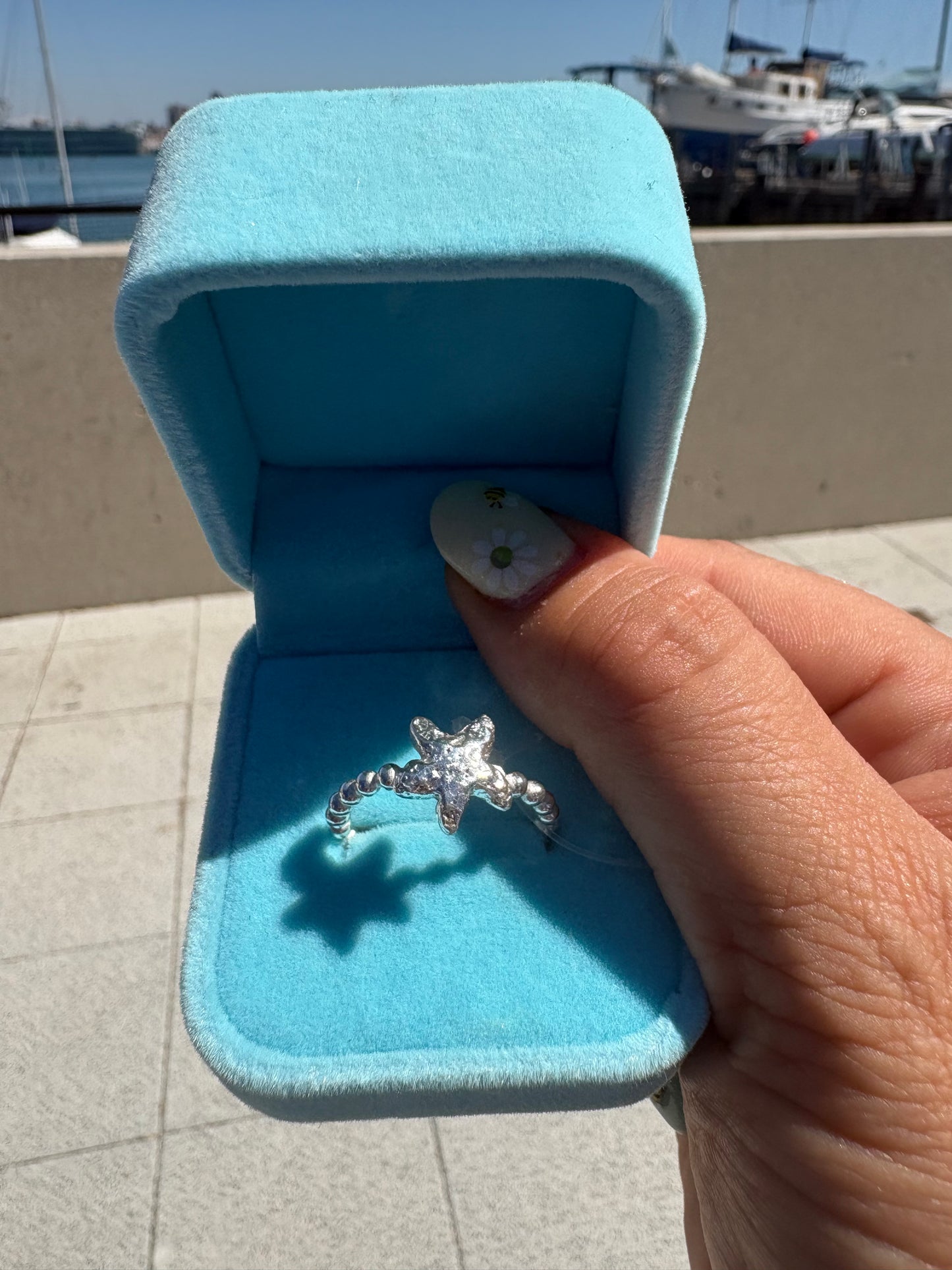 Starfish Ring on Beaded Band