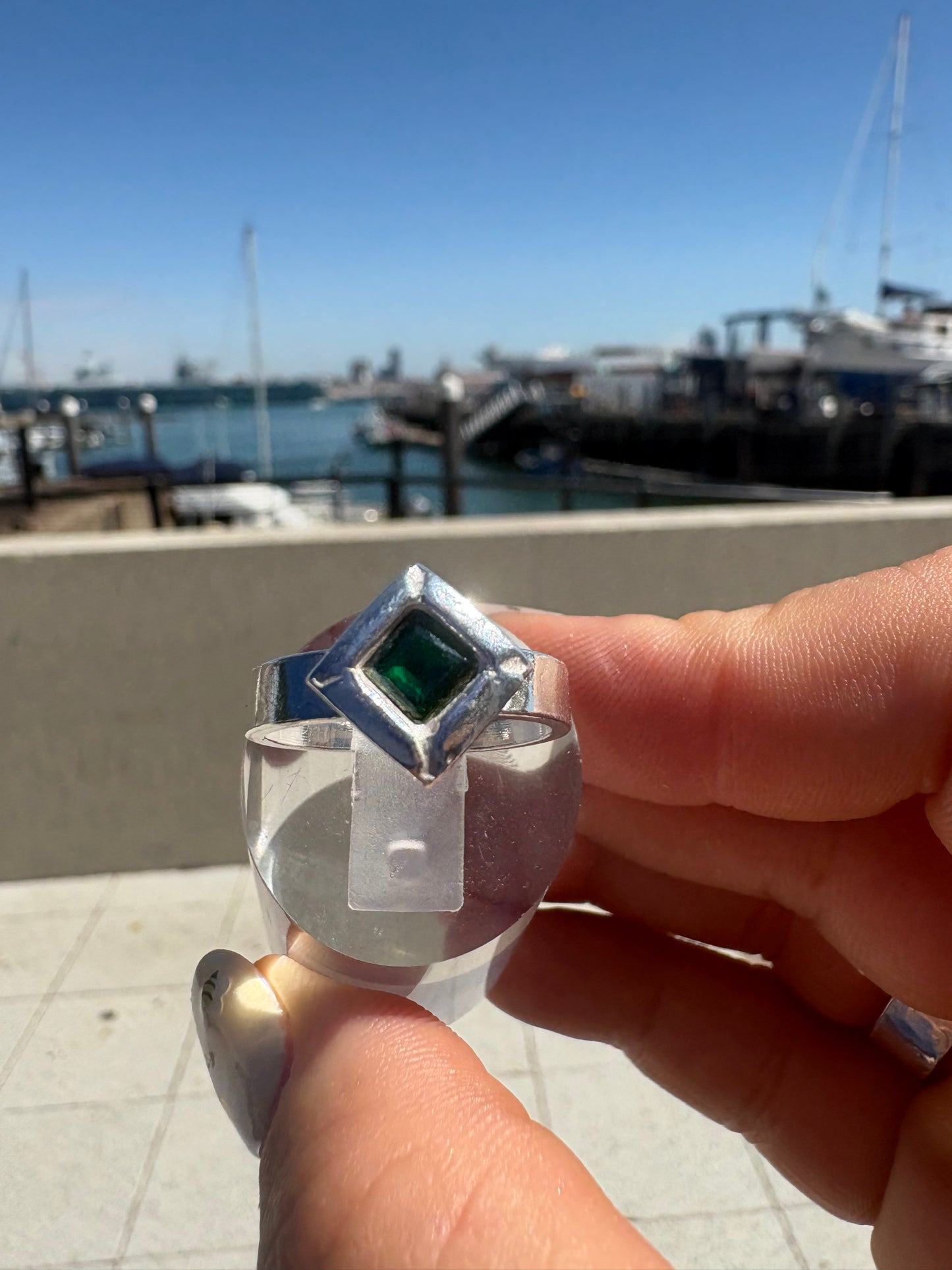 Green Stone Square Ring