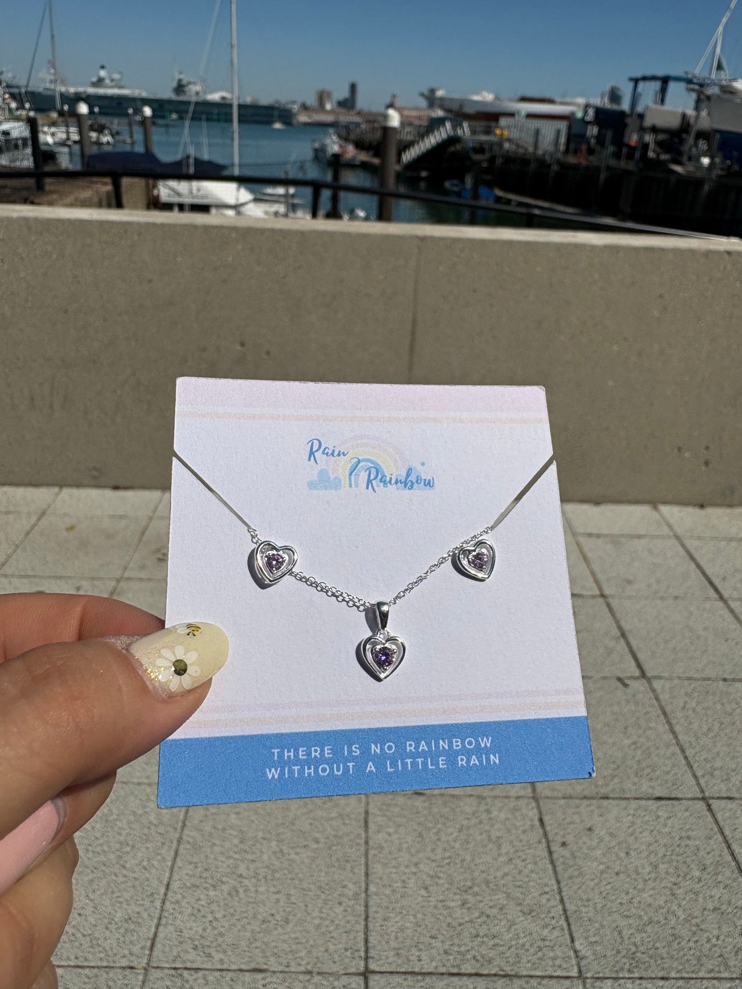 Pink Stone Heart Stud & Necklace Set