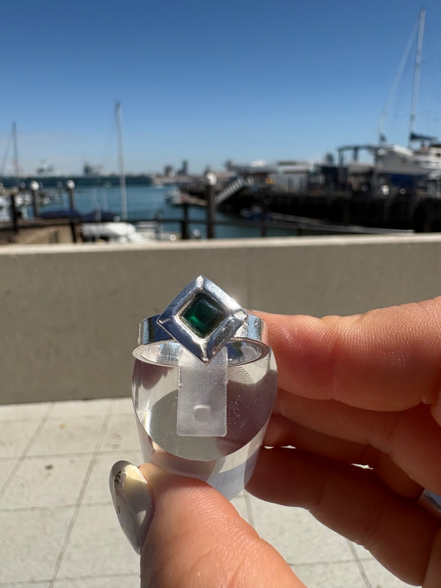 Green Stone Square Ring