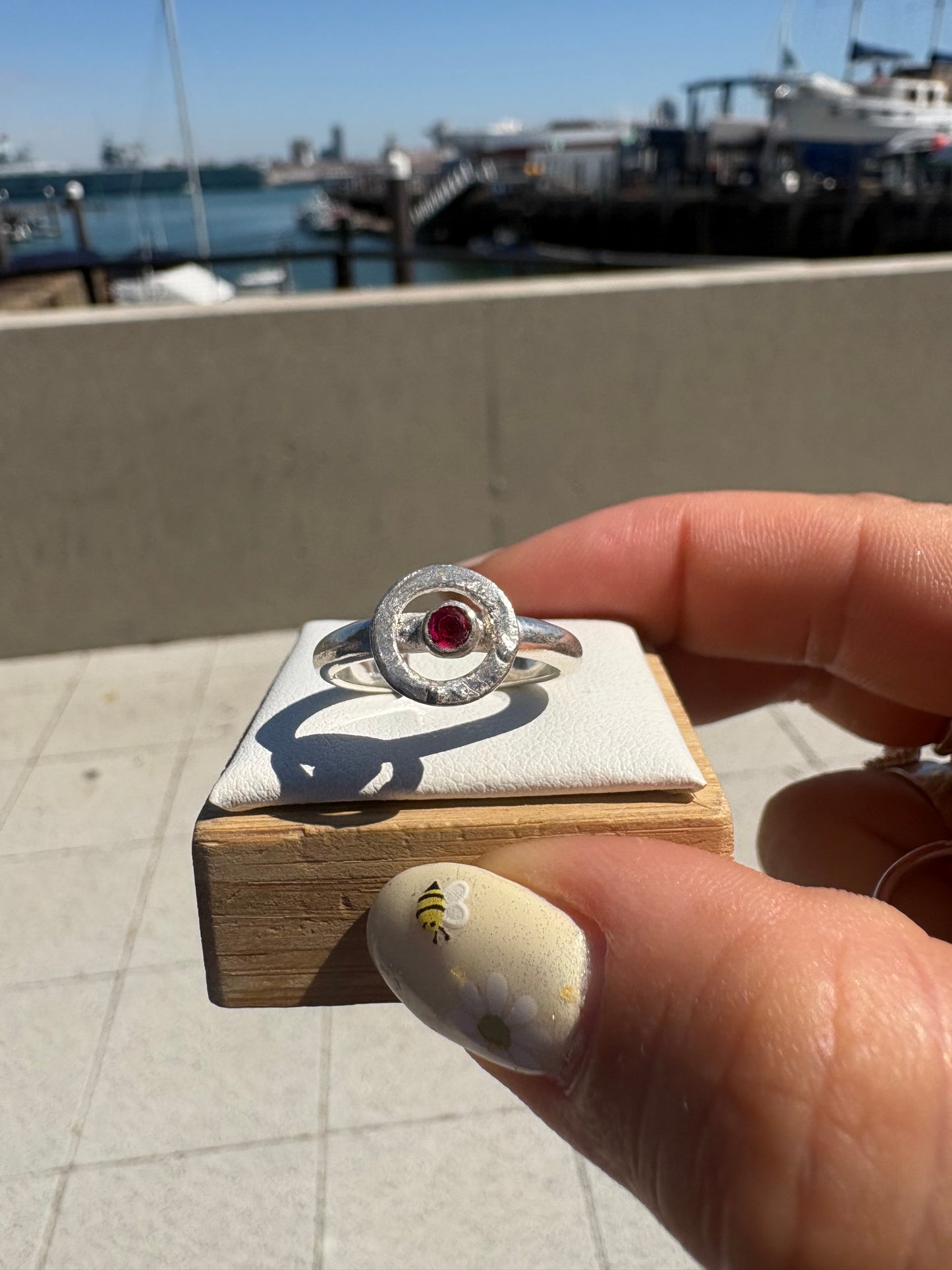Small Circle Red Stone Ring