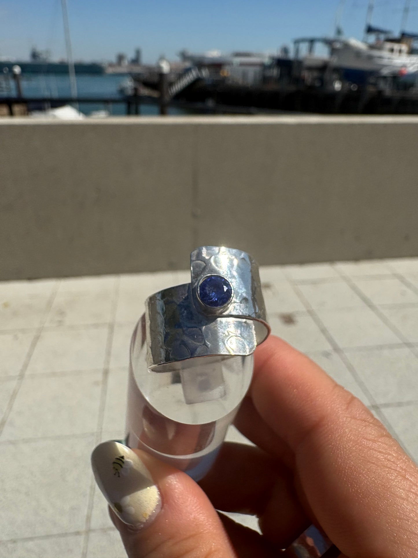 Textured Twist Wide Ring with Tanzanite Stone