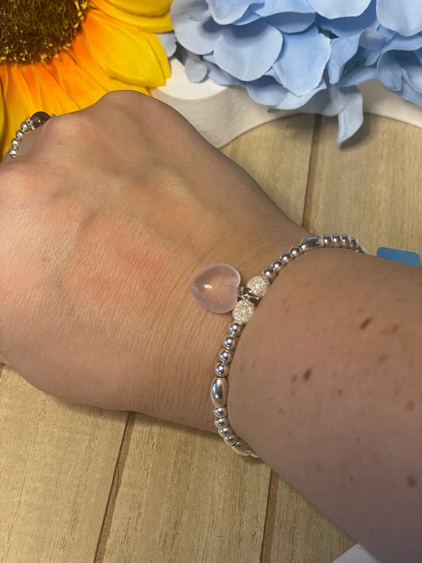 Rose Quartz Heart Charm Bracelet